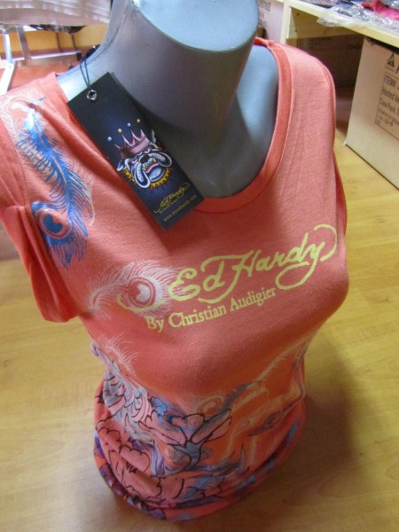 Ed Hardy Frauen Rolled-Up Tee Peony&Bud Gr. XL