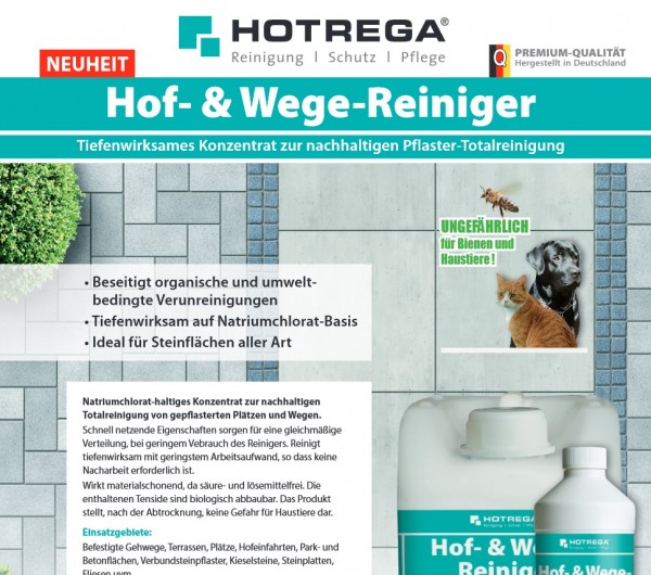 HOTREGA Hof- & Wege-Reiniger Konzentrat 1 Liter, Steinreiniger, Terrassenreiniger, Plattenreiniger