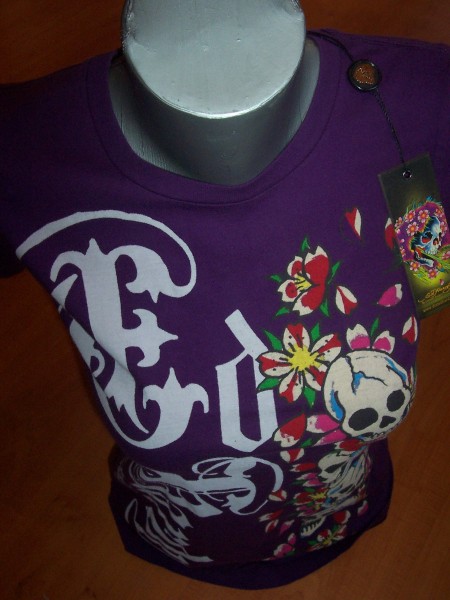 Ed Hardy Frauen Shirt Gothic Skulls&Cherry Blossoms Gr. L