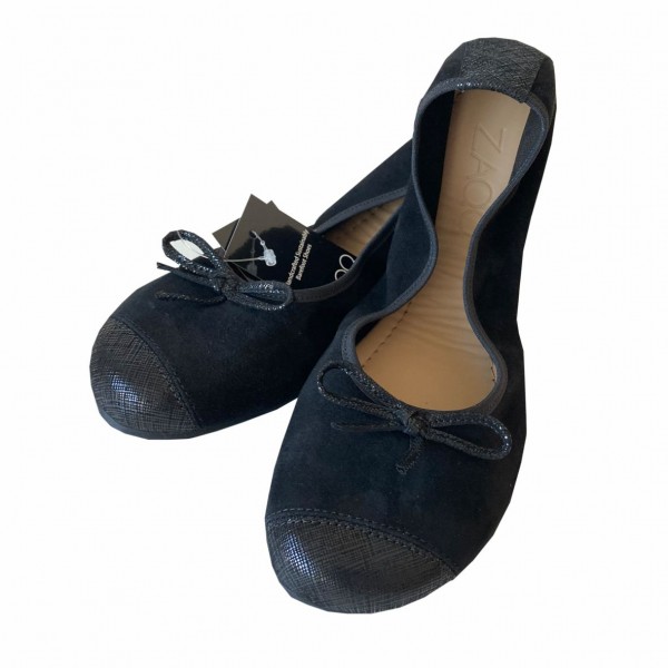 ZAQQ 100% Barfußschuhe, Twist Velours Black, Ballerina