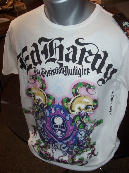 Ed Hardy T-Shirt Men, weiß, Two Swords und Dragon, Gr. M