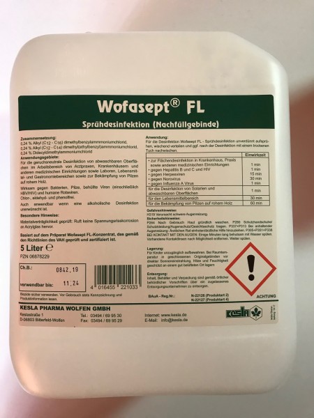 Wofasept FL Sprühdesinfektion, Flächendesinfektion (Nachfüllgebinde), 5 Liter