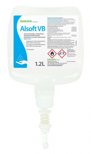 Saraya Alsoft VB, 1,2 Liter Handdesinfektionsmittel, VAH gelistet, für Saraya Spender UD/MD 9000 und