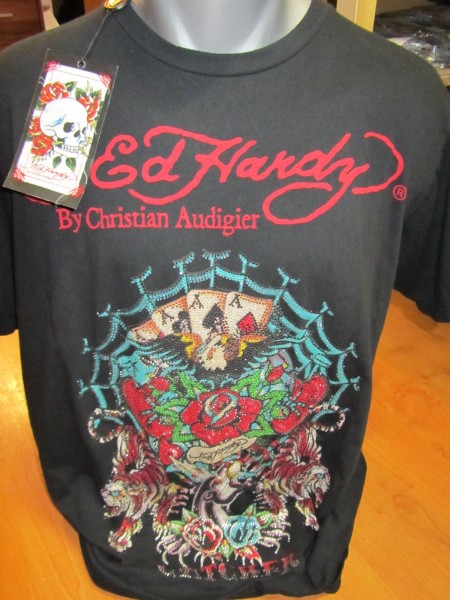 Ed Hardy Men Crew Neck S/S Catcher black Platinum Gr. L